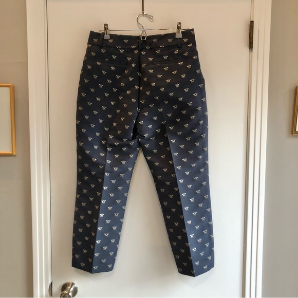 J.Crew Teddy flat front trousers navy jacquard with bee print size 6 EUC classic - Picture 5 of 10
